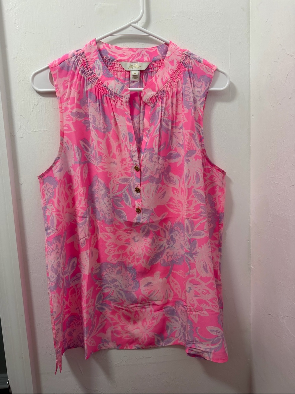 Lilly Pulitzer Pink & Lavender Floral Sleeveless Smocked Top
